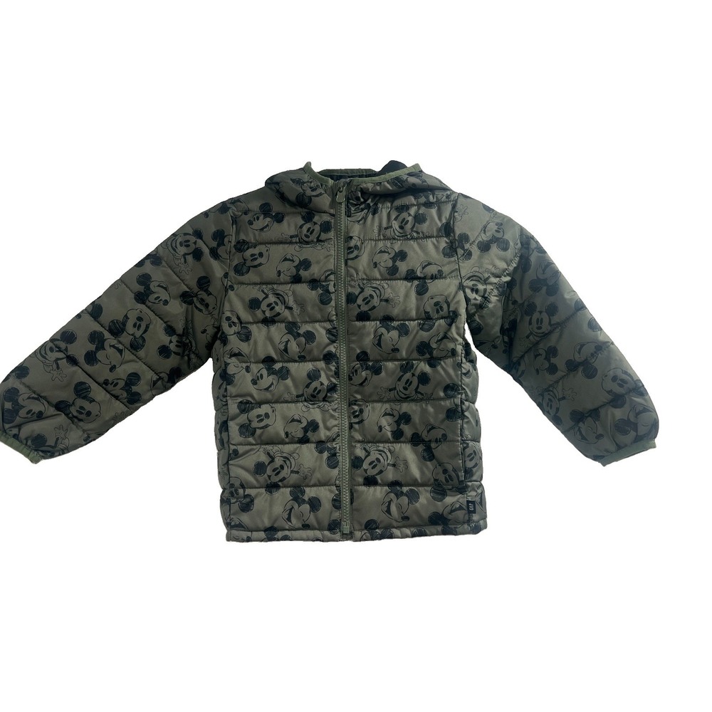 Baby Gap Disney Mickey Mouse Puffer Jacket 5T Gray Olive Green Water Resistant